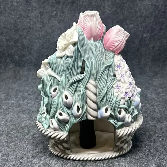 PartyLite Floral Spring Basket Tealight Candle Holder Ceramic Flowers RETIRED - Picture 8 of 10